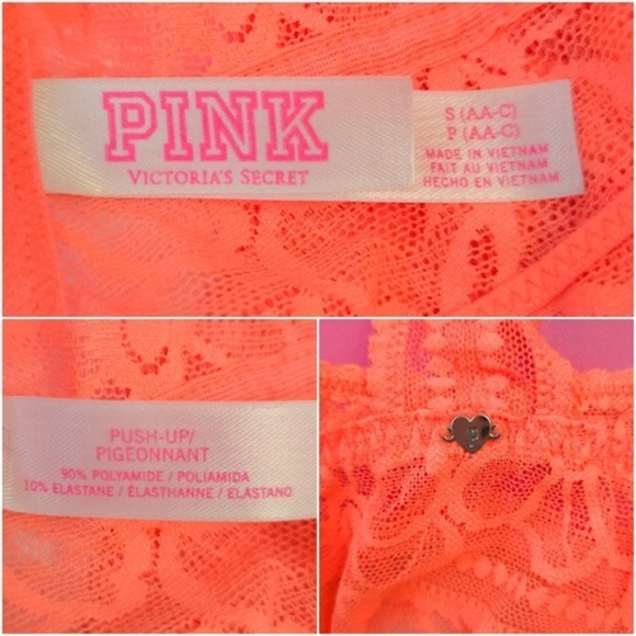 NWOT PINK Victoria's Secret Neon Coral Orange Push-Up Lace Racerback Bra- Small - Picture 5 of 5
